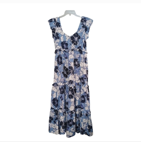 Harlow & Rose Blue Tropical Floral Midi Sundress Smocked Size Medium - Picture 7 of 7